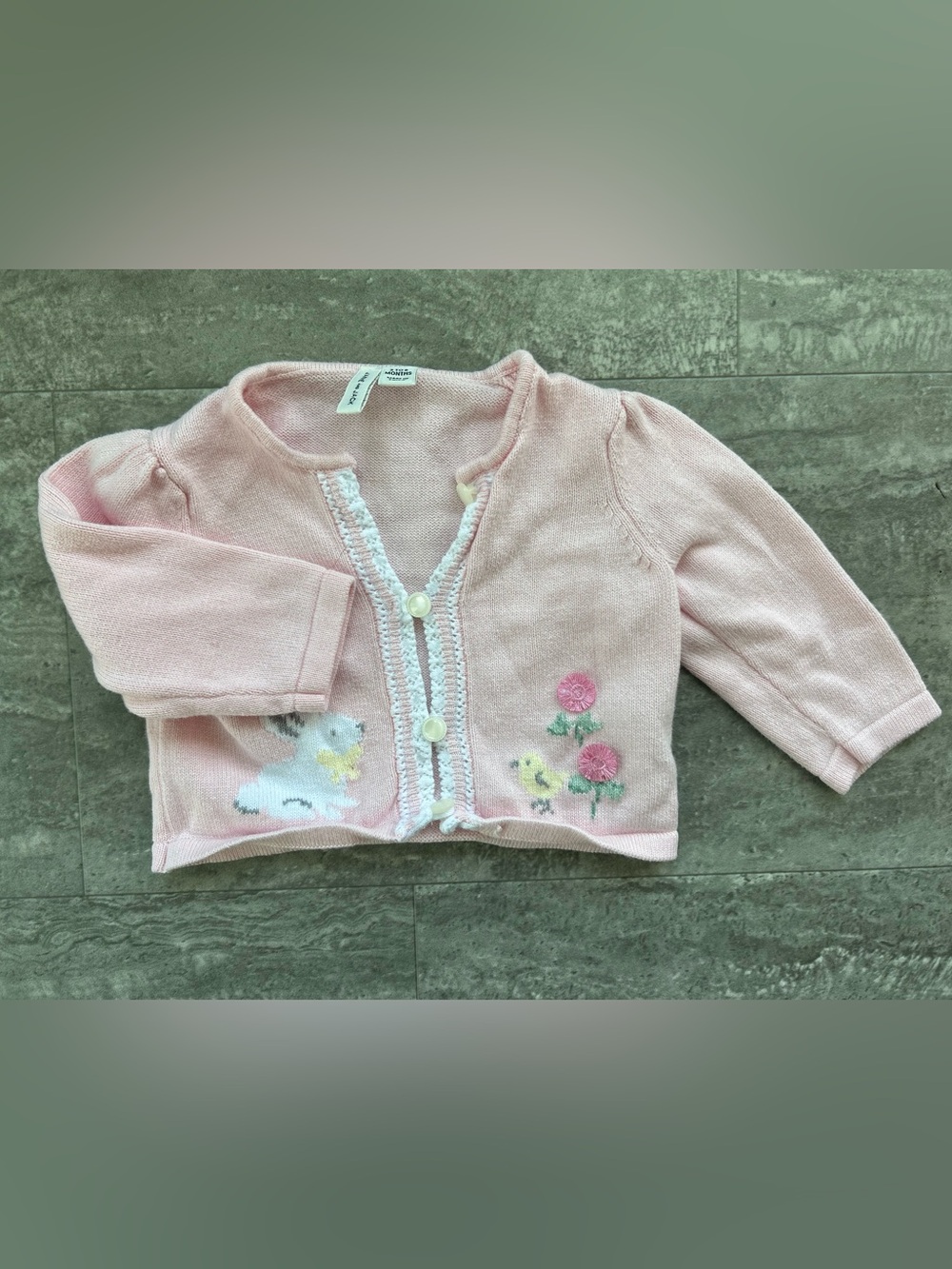 Janie and Jack Pink Floral & Bunny Knit Cardigan